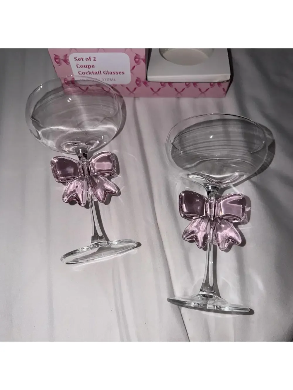 Petal & Pearl Pink Bow Cocktail Glass Set of 2 NEW WITH TAG Anthropologie inspir